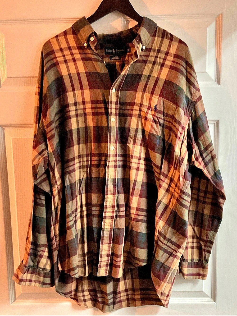Ralph Lauren Blaire Plaid Cotton Shirt Size XL Like New